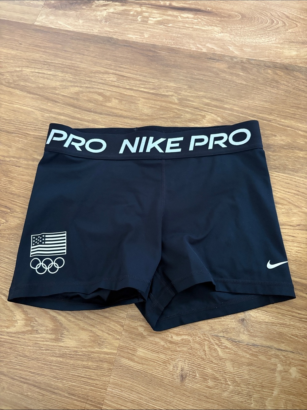 Nike Pro Women's Black Athletic Performance Shorts with USA Olympic Detail